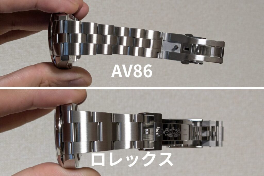 AV86・ロレックス時計。ベルトの垂れ下がり具合比較